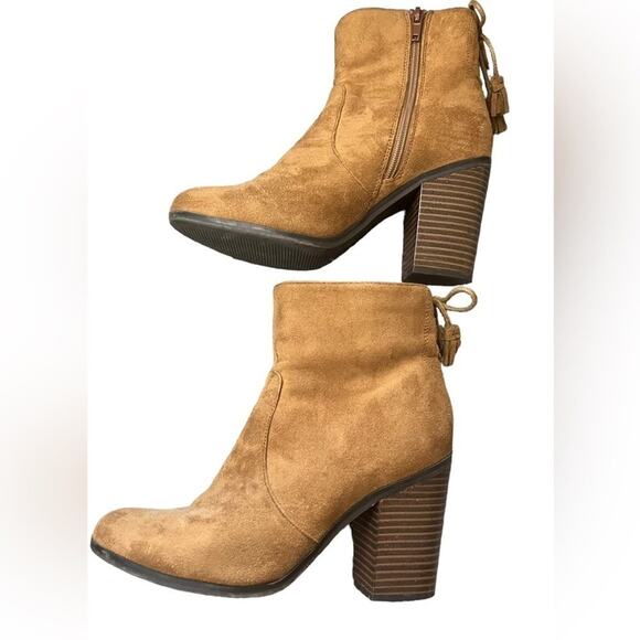 Parker & Sky Ankle Boots Size 8.5 Cognac Brown Faux Suede Block Heel 3.5” Zip - Picture 3 of 10